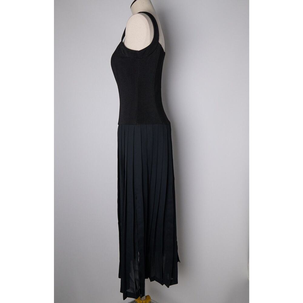 VTG Joseph Ribkoff Maxi Dress Sz 6 Black Fit & Flare Pleated Deadstock 90s Gala - Picture 4 of 16
